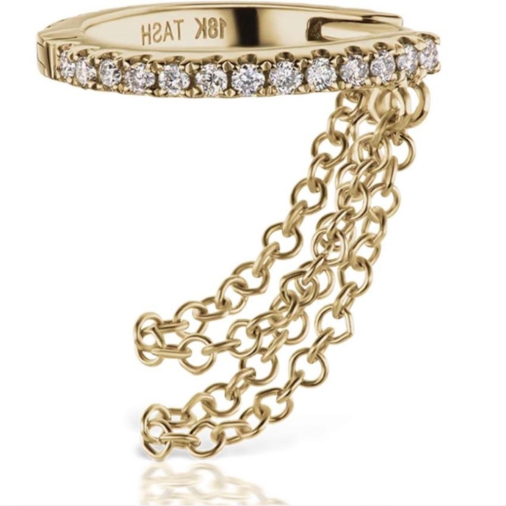 Maria Tash - discontinued, 6.5mm dia. diamond eternity hoop with 2 Chains, 18k.